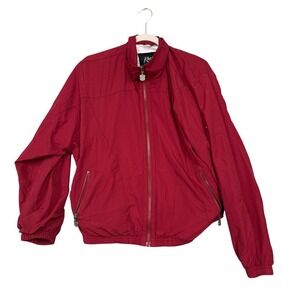 Vintage Kaelin Jacket Womens Large Red Microfiber Windbreaker Studded Logo